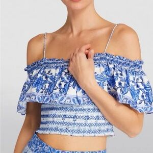 Alice and Olivia  Blue Floral Off-Shoulder  Top